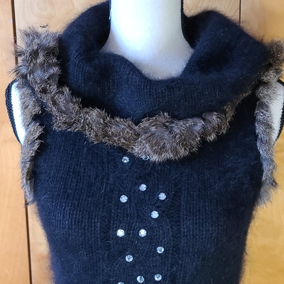 Mohair & Fur Sleeveless Sweater Rhinestones * Quality Piece! - Picture 3 of 6